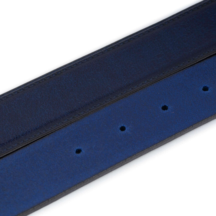 mens blue leather belt strap with premade hole 3