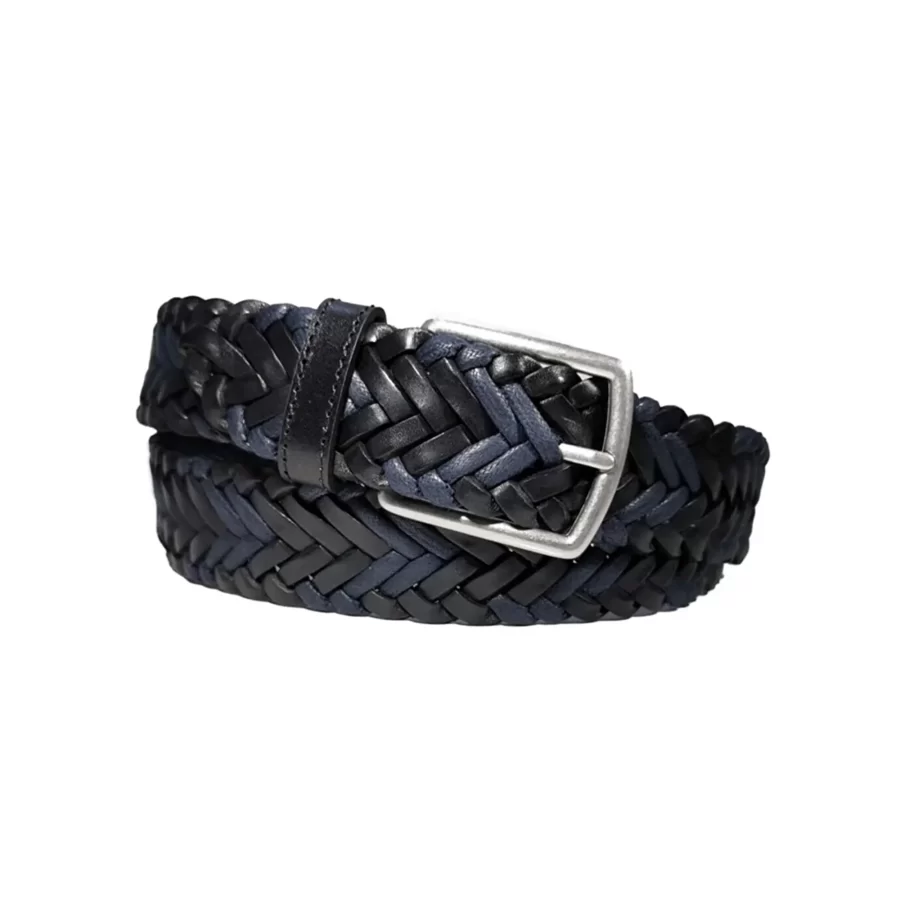 Buy Mens Braided Belt Black Blue Leather - LeatherBeltsOnline.com