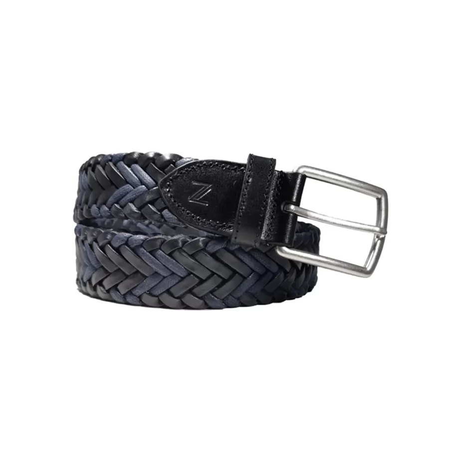 Buy Mens Braided Belt Black Blue Leather - LeatherBeltsOnline.com