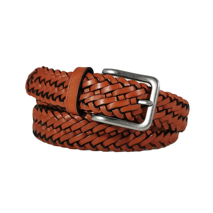 mens braided belt brick color leather BRICOG35NRDK019TBRANAR 1