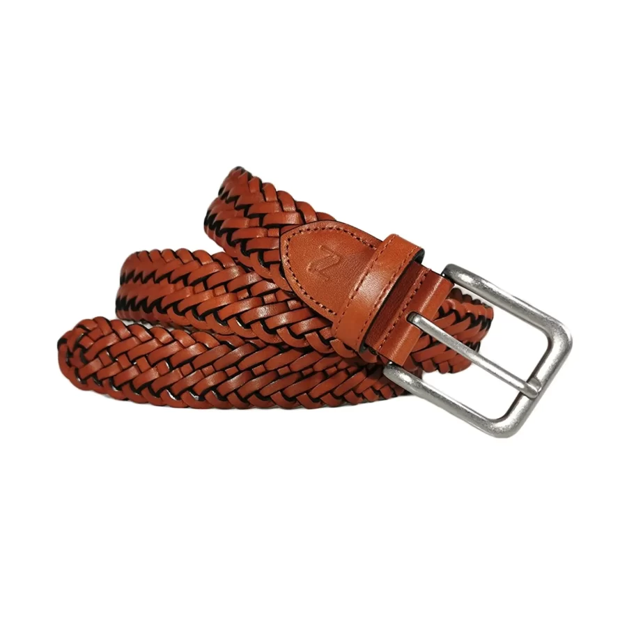 mens braided belt brick color leather BRICOG35NRDK019TBRANAR 2