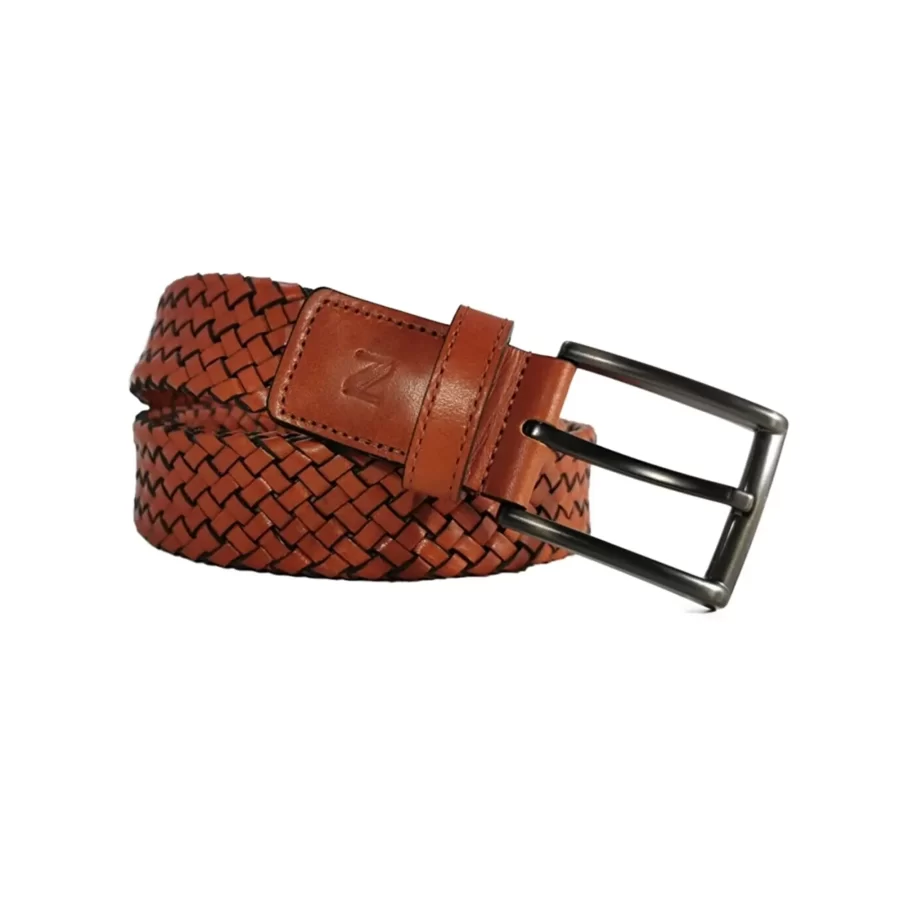 mens braided belt brick color leather COGBRI35NRDK016TBRANAR 1