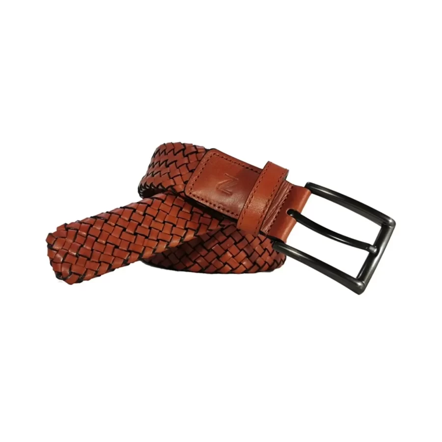 mens braided belt brick color leather COGBRI35NRDK016TBRANAR 2