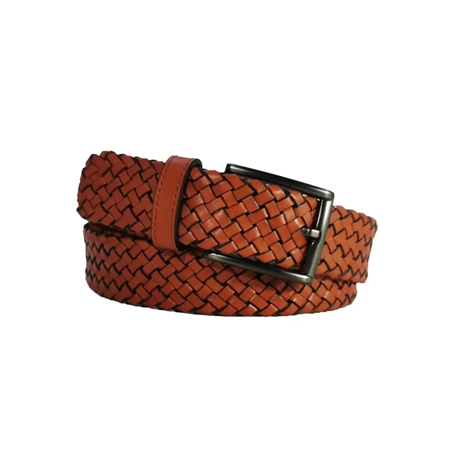 mens braided belt brick color leather COGBRI35NRDK016TBRANAR 3