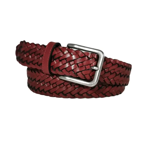 mens braided belt burgundy leather BURWOV35NRDK019TBRANAR 1