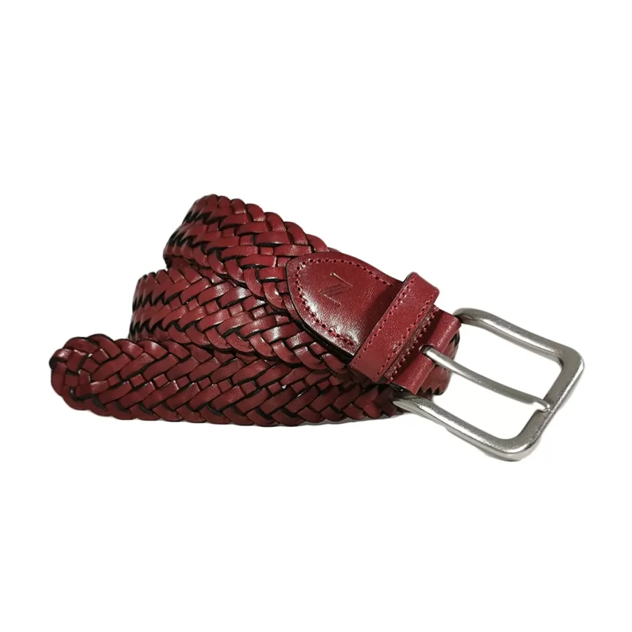 mens braided belt burgundy leather BURWOV35NRDK019TBRANAR 2