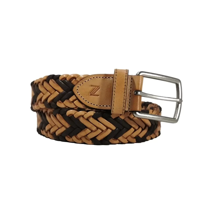 mens braided belt natural brown leather NATBRO35NRDK009TBRANAR 2