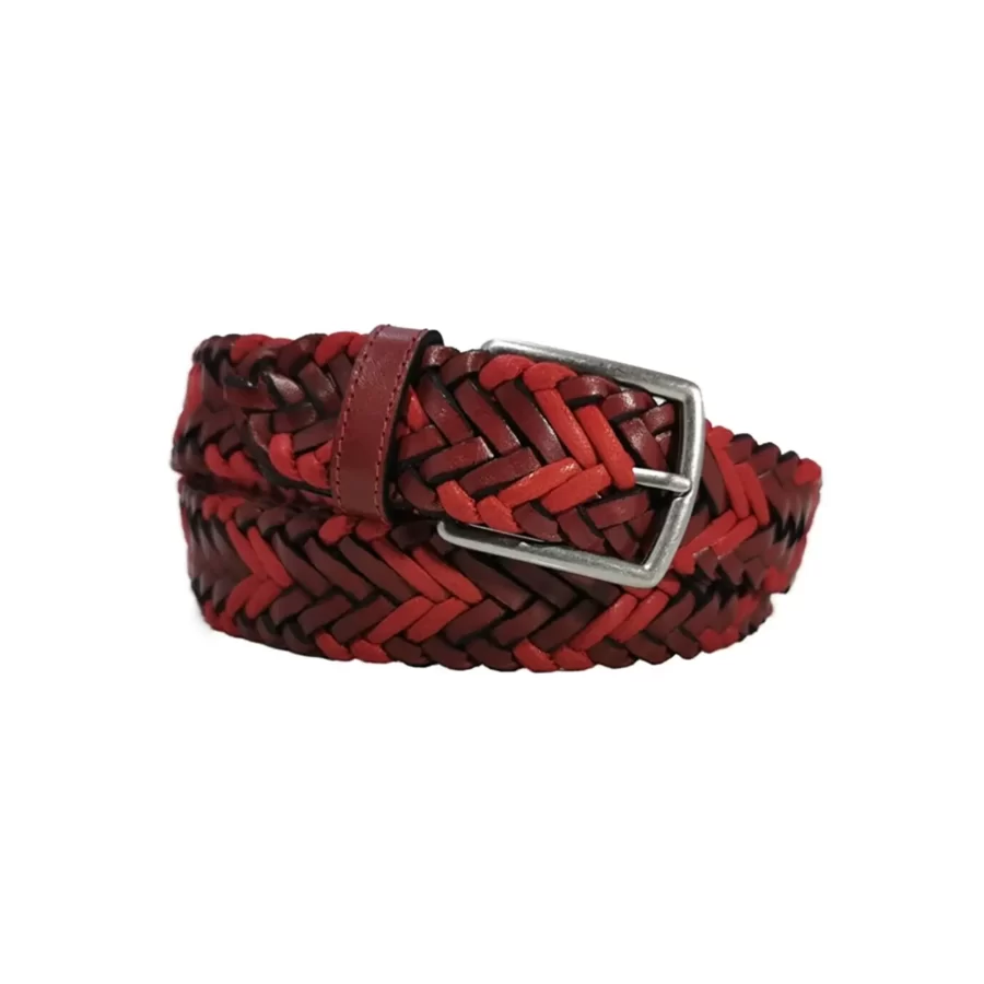 mens braided belt red burgundy leather REDBUR35NRDK009TBRANAR 1