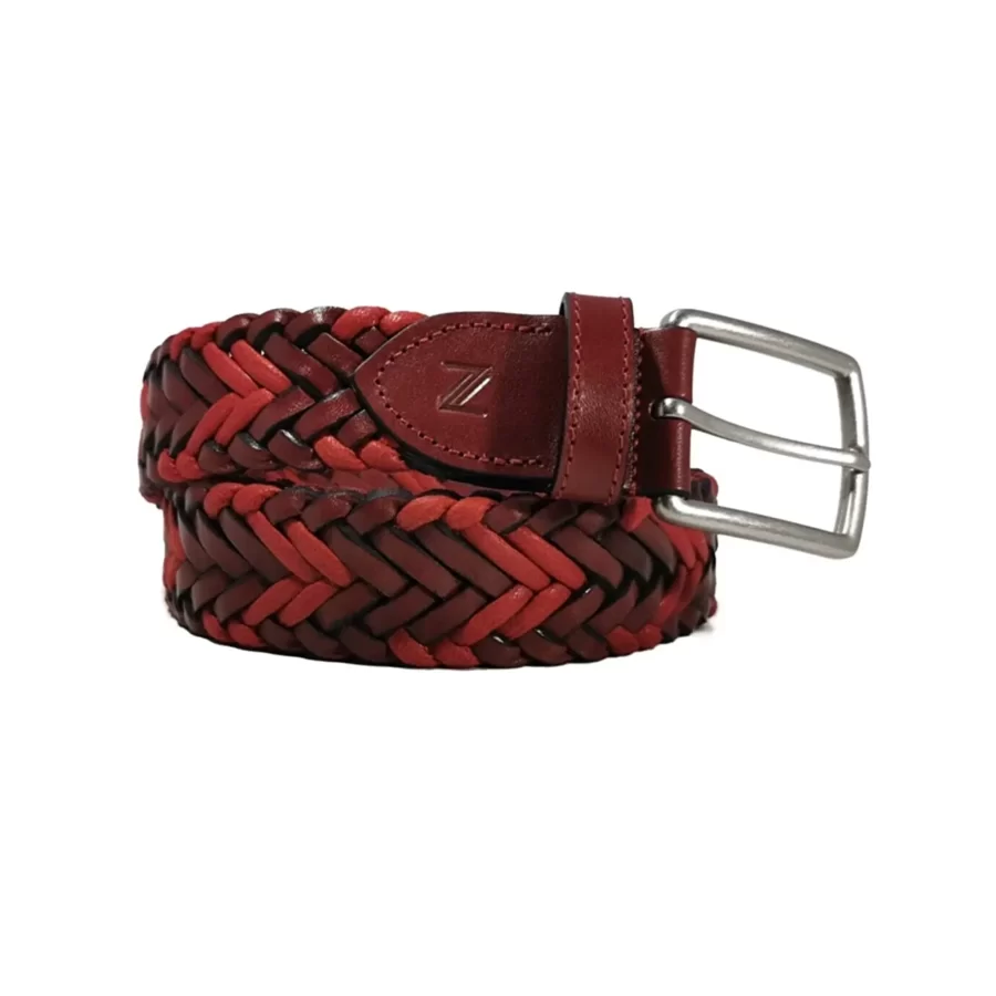 mens braided belt red burgundy leather REDBUR35NRDK009TBRANAR 3