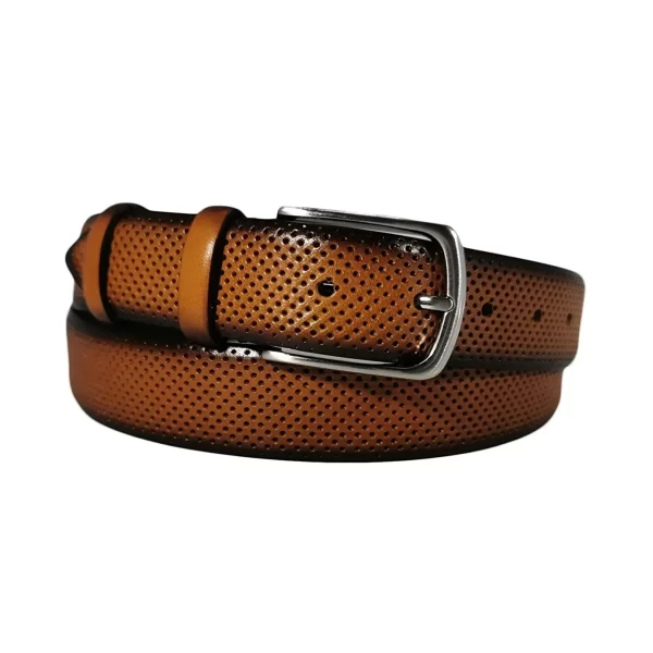 mens tan belt perforated leather PRFTAN35NRD60NAR 1