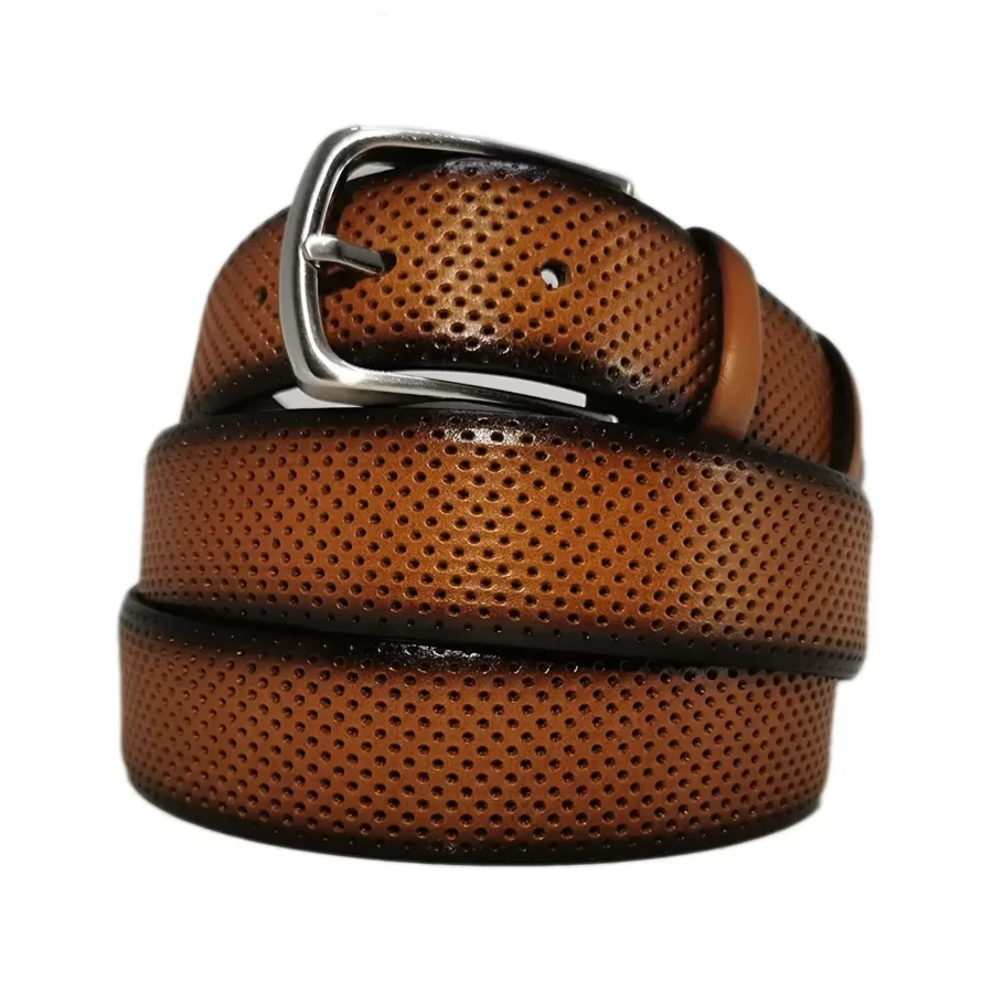 mens tan belt perforated leather PRFTAN35NRD60NAR 2