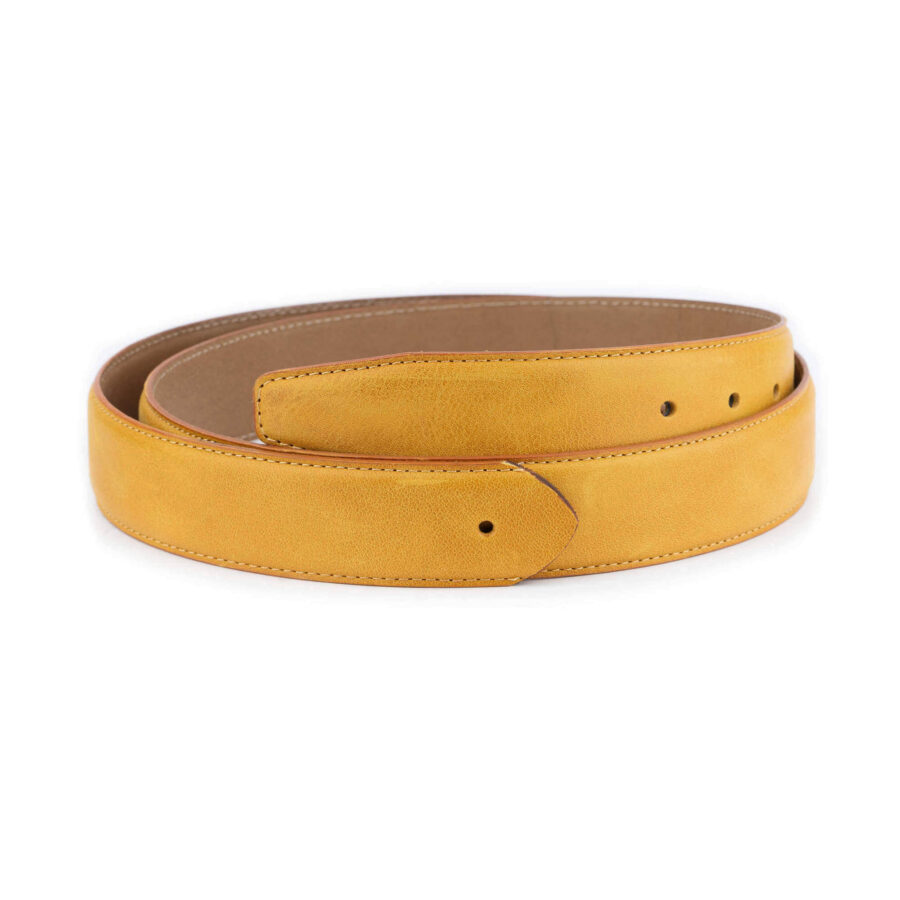 mustard yellow leather belt strap without buckle 1 MUSYEL35HOLKSV