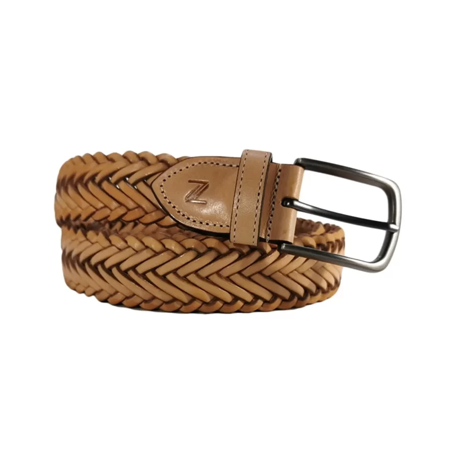 natural color leather mens woven belt NATBEI35NRDK033TBRANAR 1