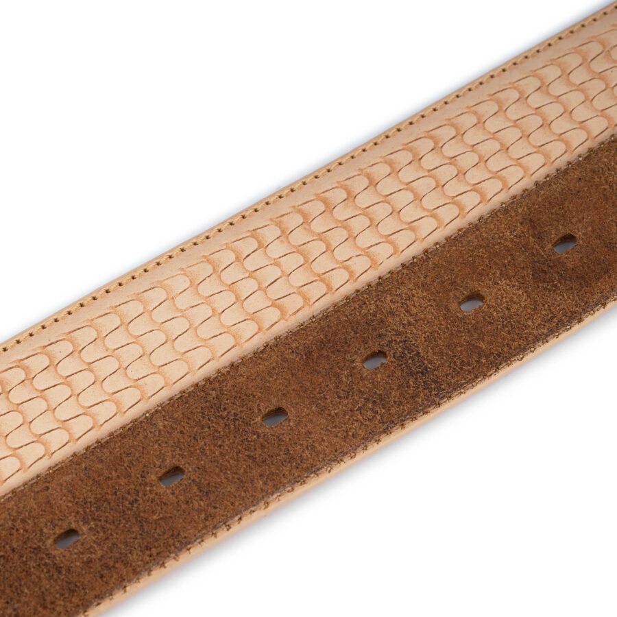 natural leather belt strap beige embossed 2