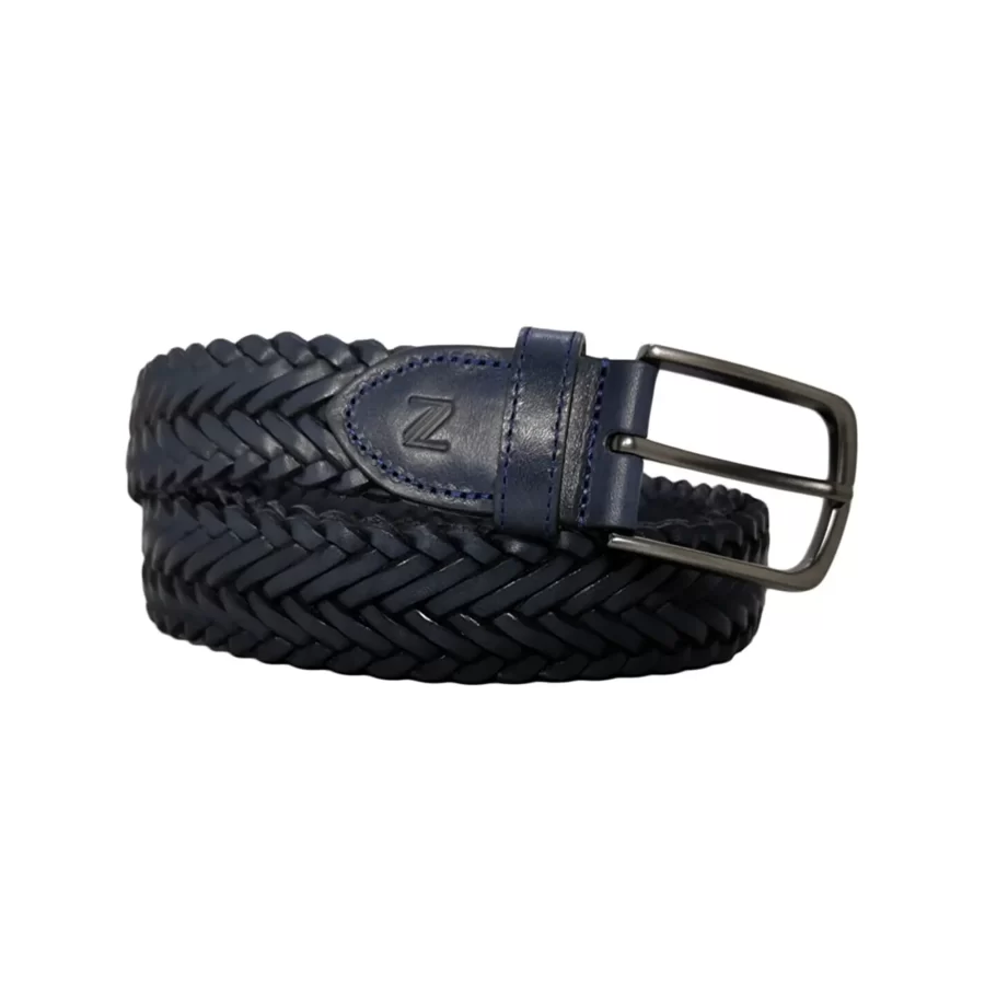 Buy Navy Blue Leather Mens Woven Belt - LeatherBeltsOnline.com