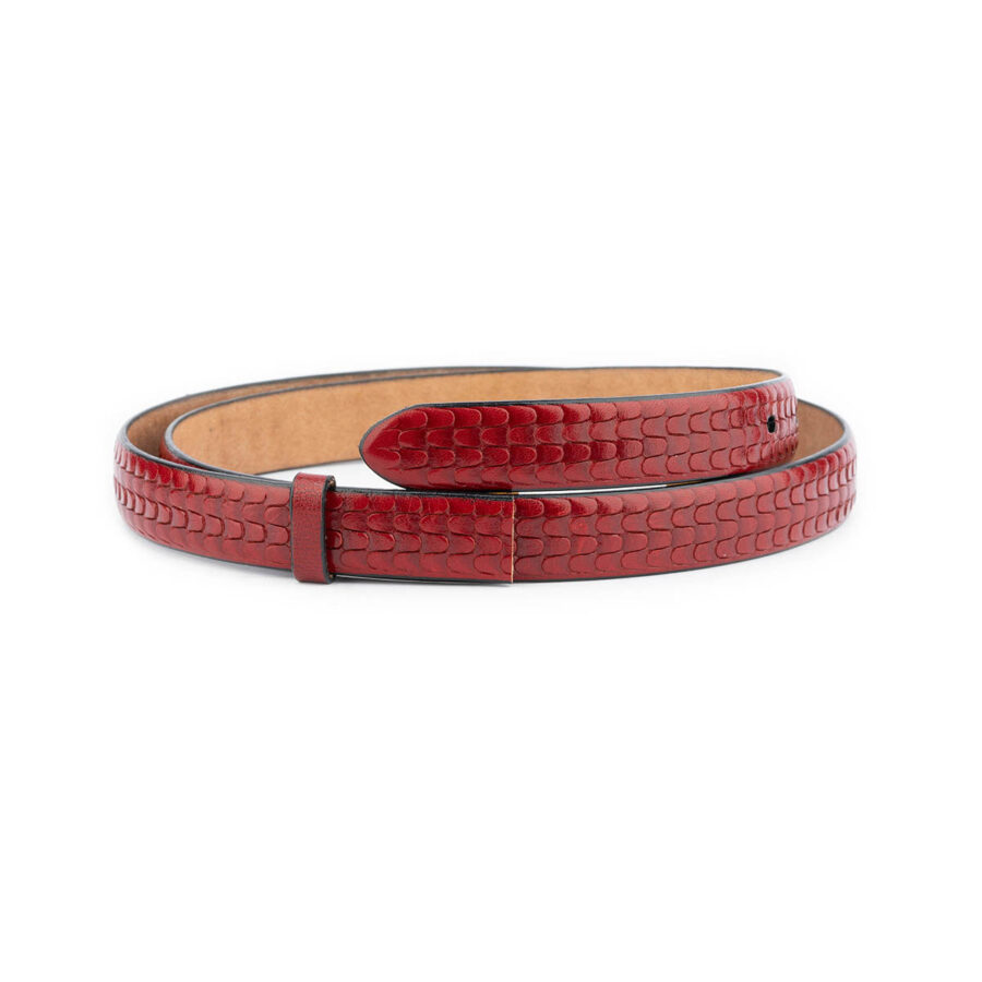 red thin belt strap replacement embossed leather 1 REDEMB2042CUTAML