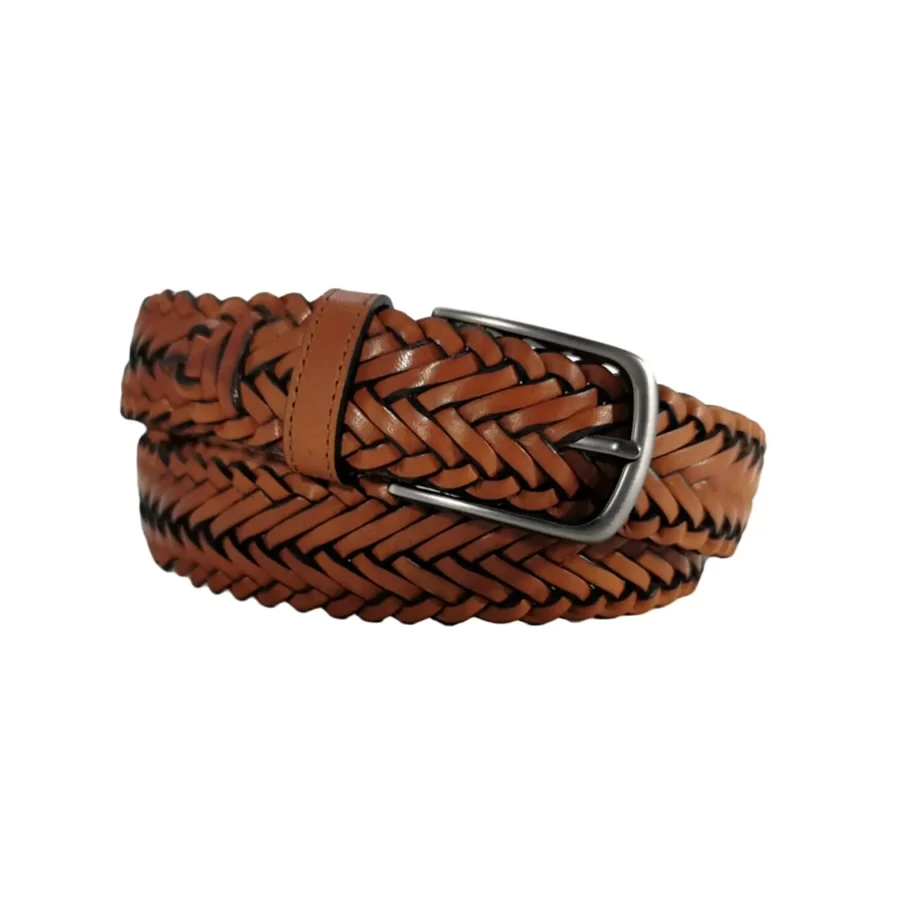 tan leather mens woven belt TANWOV35NRDK033TBRANAR 1