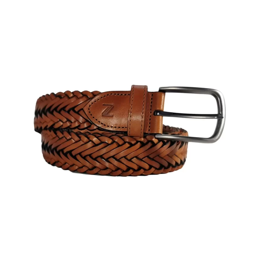 tan leather mens woven belt TANWOV35NRDK033TBRANAR 2