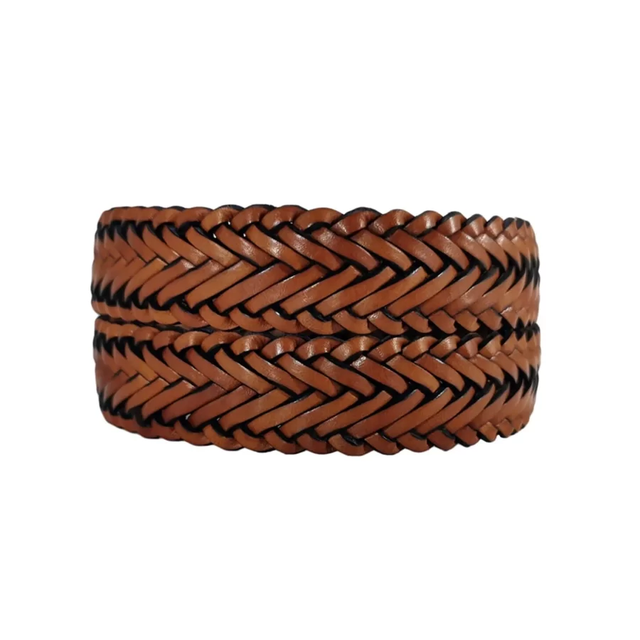 tan leather mens woven belt TANWOV35NRDK033TBRANAR 3