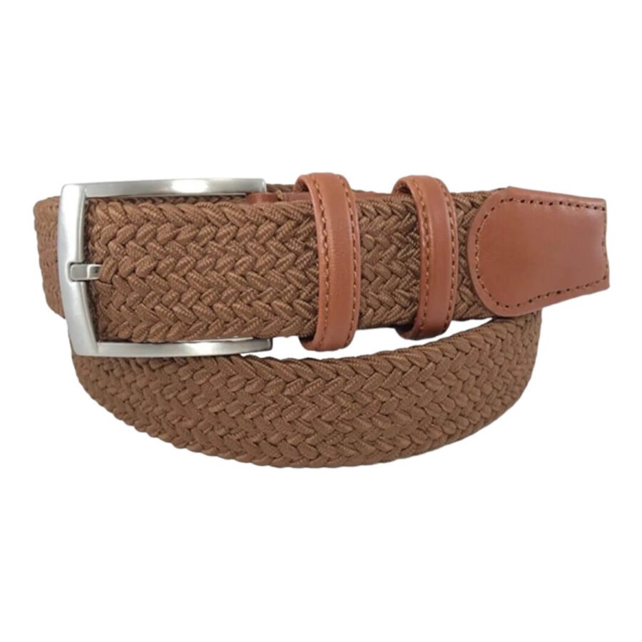 tan mens stretchy belt cotton leather 565589 2