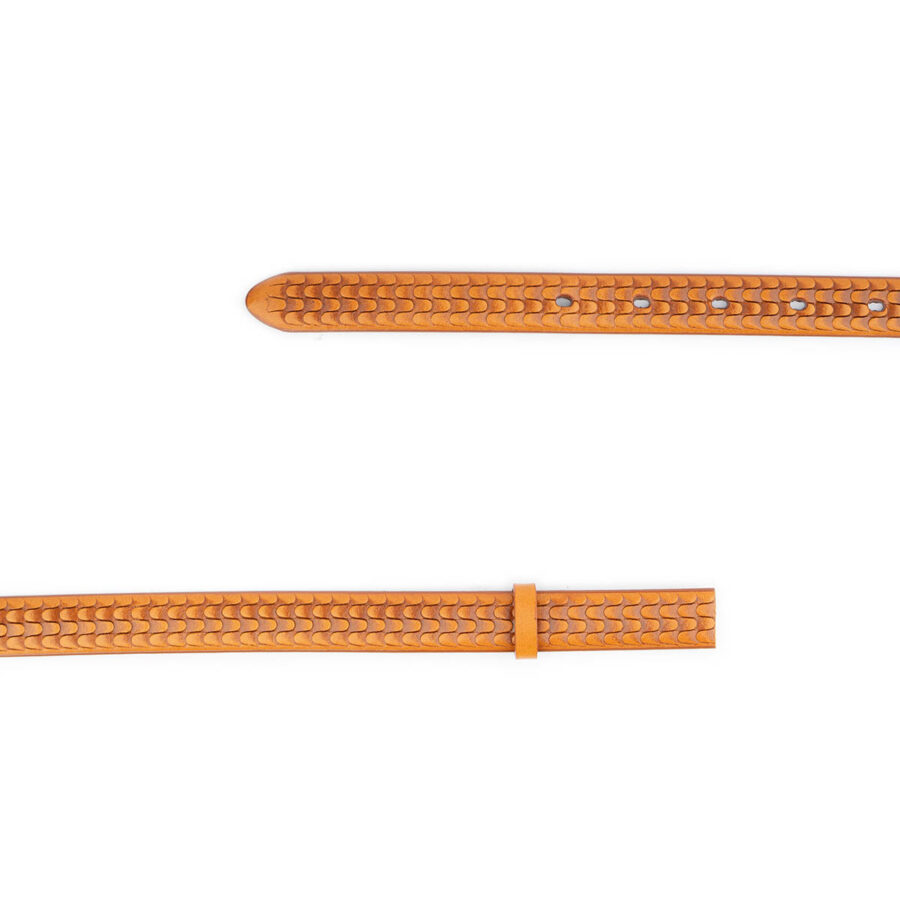tan thin belt strap replacement embossed leather 3