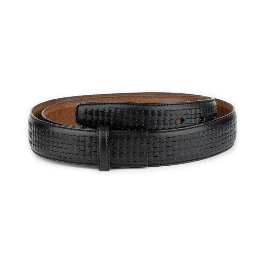 unique black embossed leather belt strap for buckle 1 EMBBLA3540CUTAML