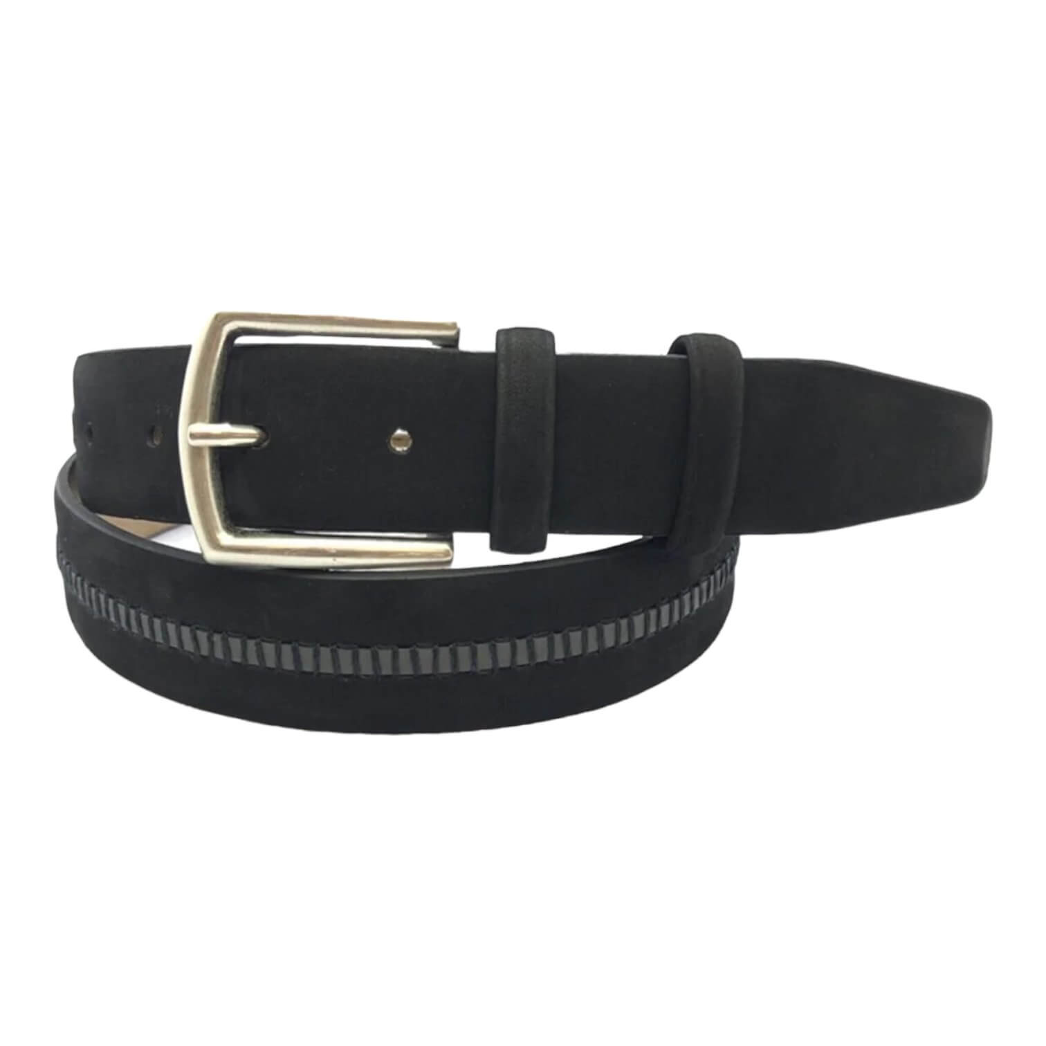 Buy Unique Black Suede Leather Belt Gray Stripe - LeatherBeltsOnline.com