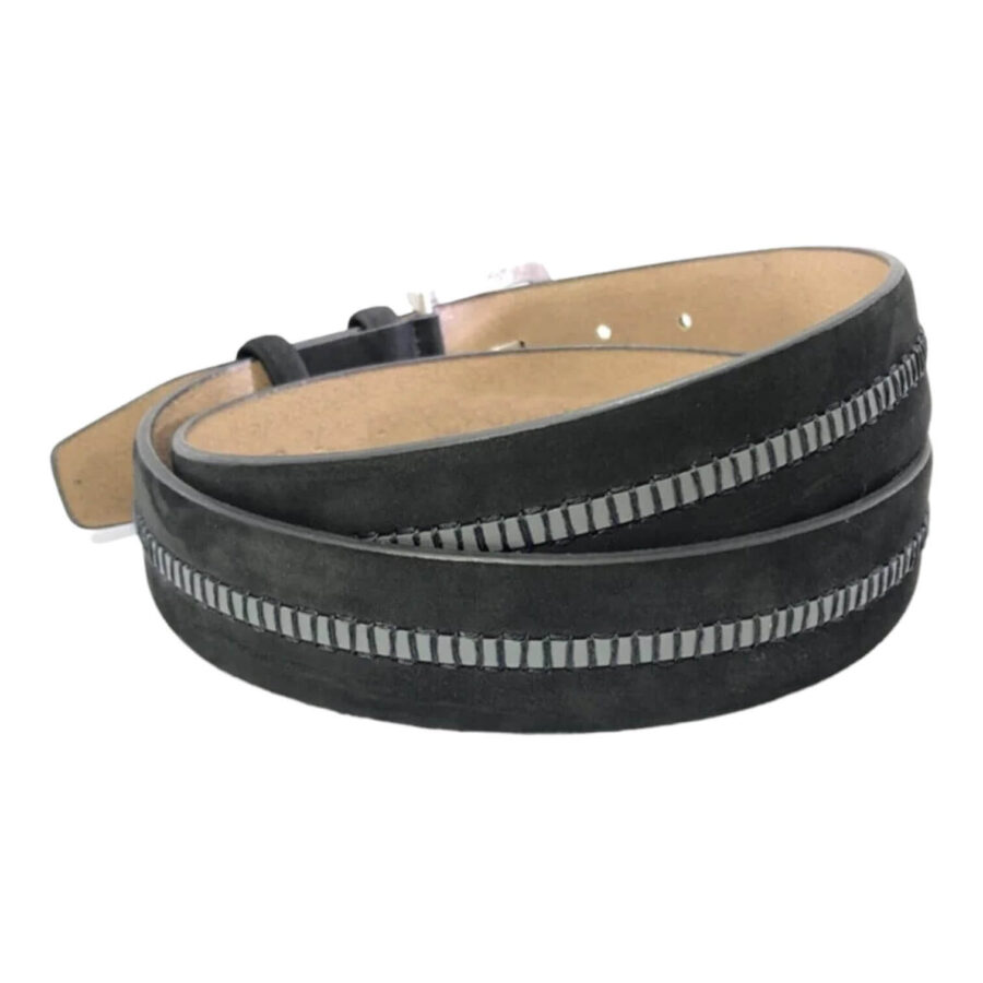 unique black suede leather belt gray stripe 77854511 2