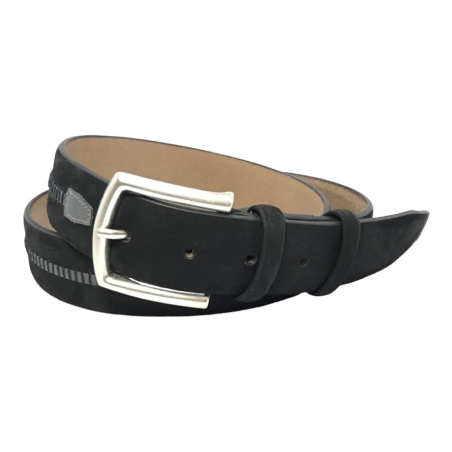 unique black suede leather belt gray stripe 77854511 3