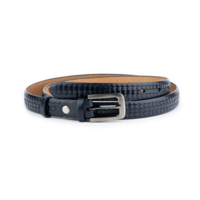 unique dark blue embossed thin leather belt 1 DRKBLU2045EMBAML 1