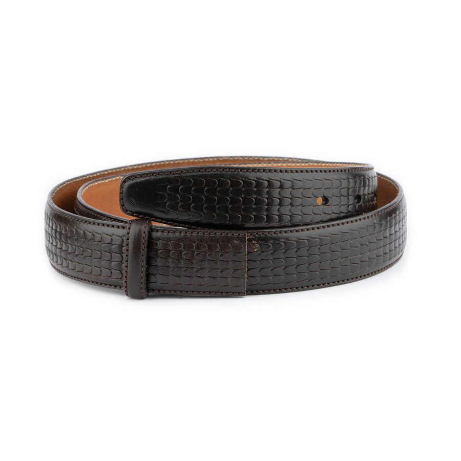 unique dark brown embossed leather strap for belt 1 EMBBRO3542CUTAML