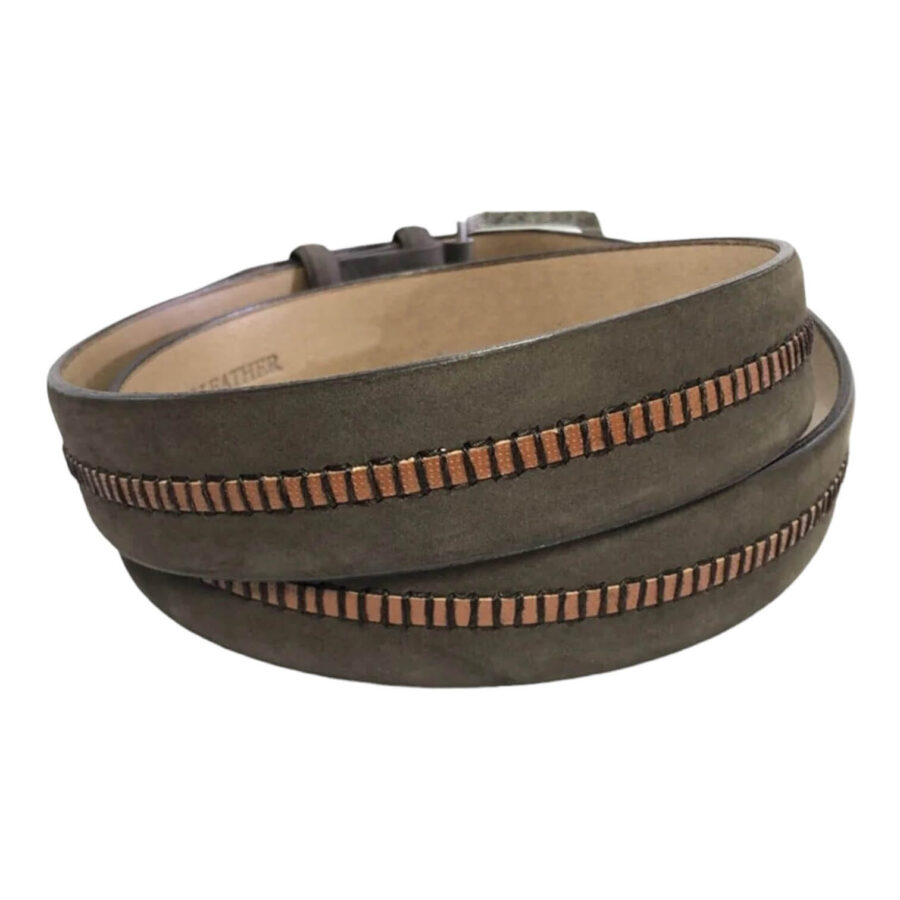 Buy Unique Olive Green Suede Leather Belt Brown Stripe ...