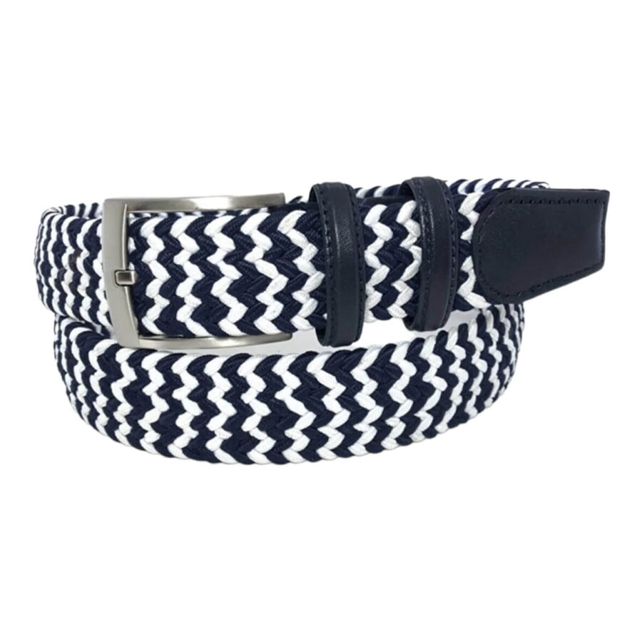 white navy blue mens stretchy belt cotton leather 753869 2