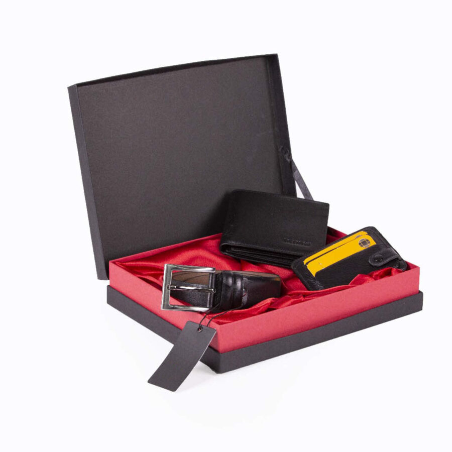 Black Leather Belt And 2 Wallet Gift Set