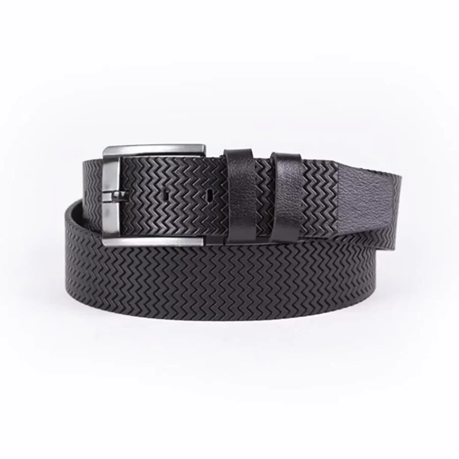 Black Mens Belt Casual Wide Weave Textured Leather ST01305 2