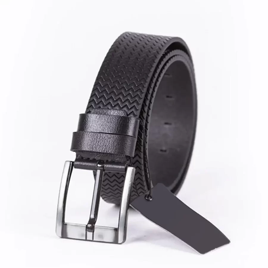 Black Mens Belt Casual Wide Weave Textured Leather ST01305 3
