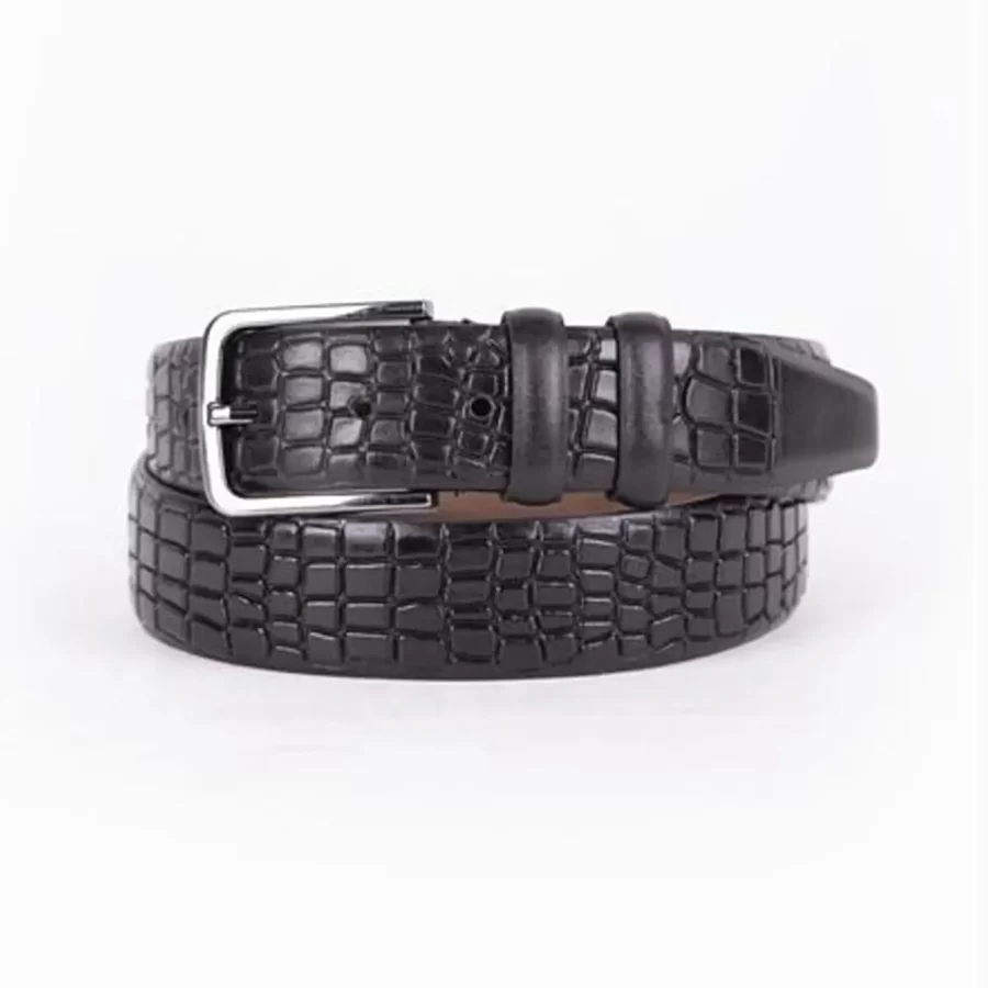 Black Mens Belt Dress Croc Embossed Calf Leather ST01517 1