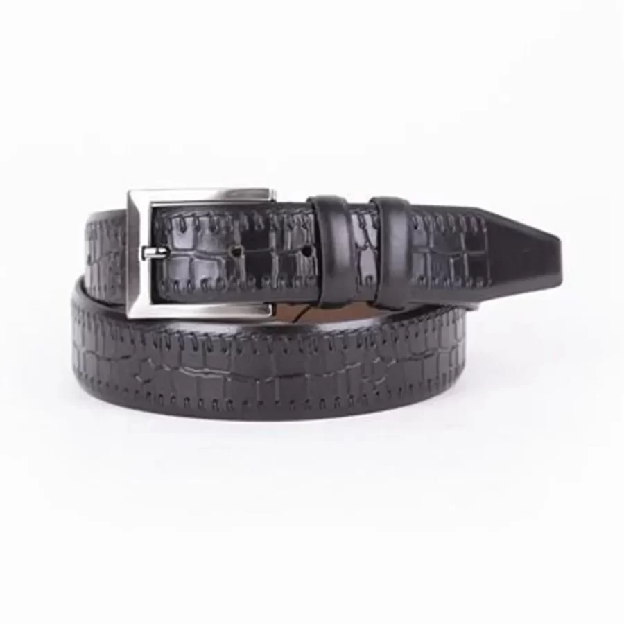 Black Mens Belt Dress Croco Embossed Leather ST01513 1