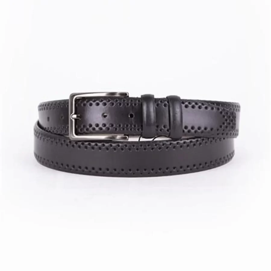 Black Mens Belt Dress Dotted Calf Leather ST01474 1