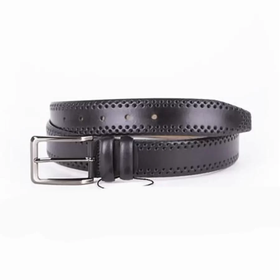 Black Mens Belt Dress Dotted Calf Leather ST01474 2