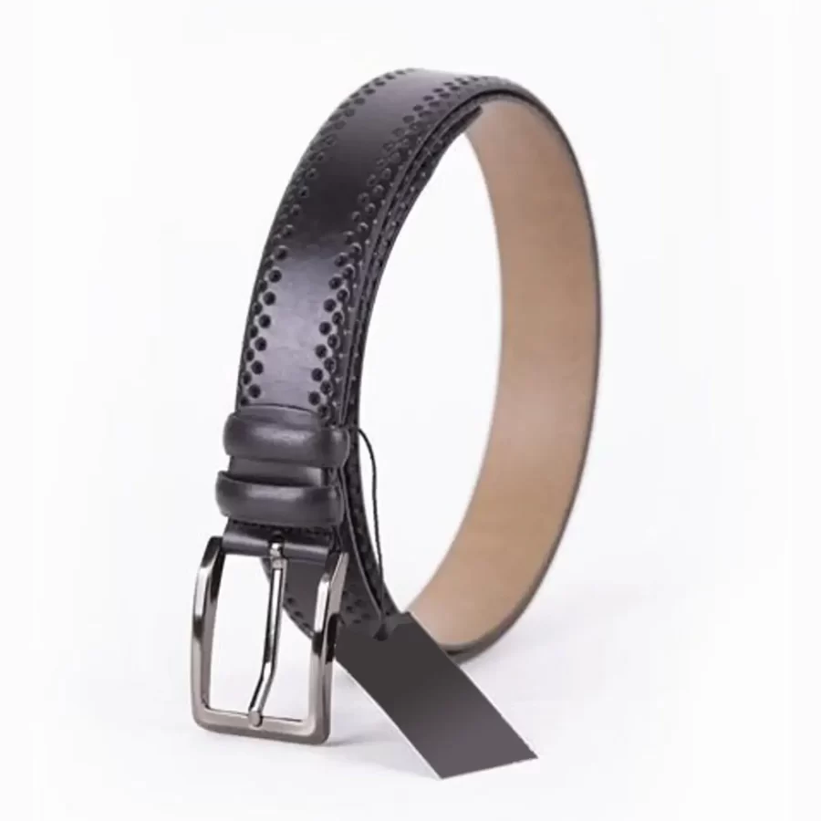 Black Mens Belt Dress Dotted Calf Leather ST01474 3