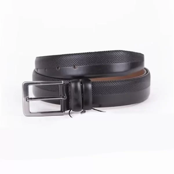 Black Mens Belt Dress Dotted Line Leather ST01449 1