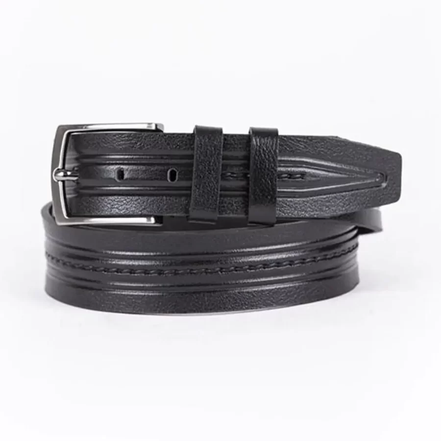 Black Mens Belt Dress Embossed Calf Leather ST01033 1