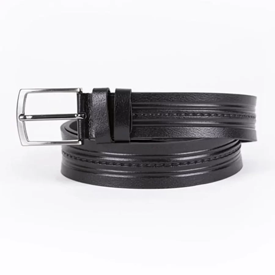 Black Mens Belt Dress Embossed Calf Leather ST01033 2