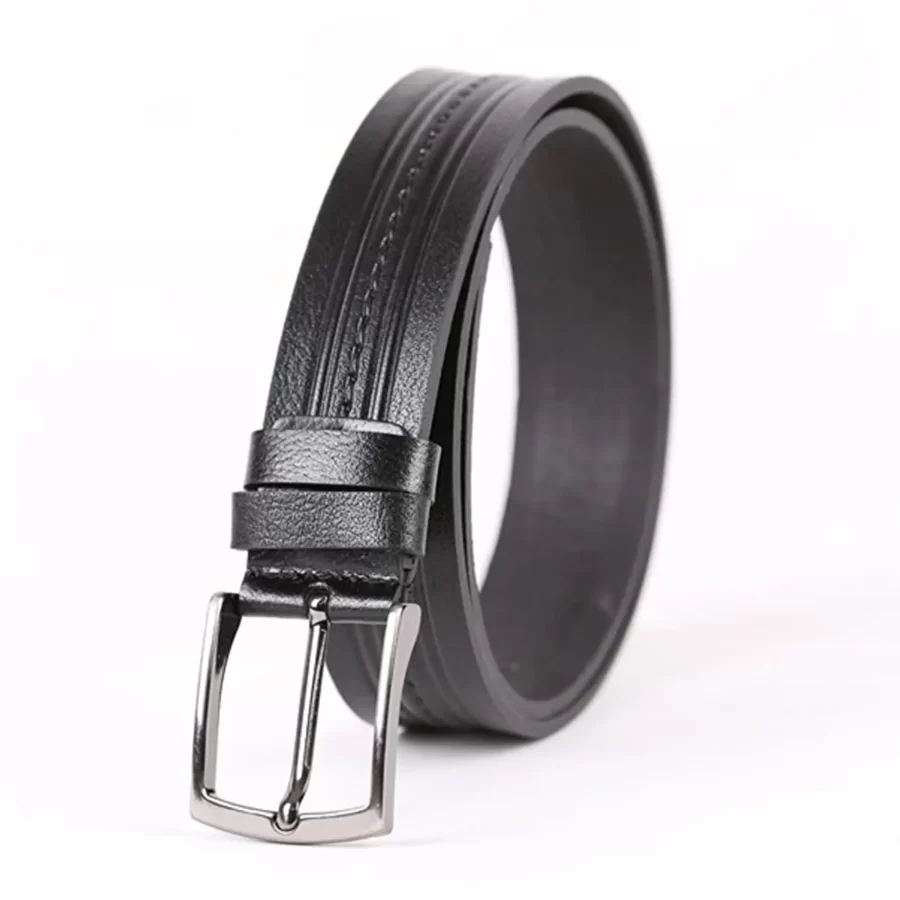 Black Mens Belt Dress Embossed Calf Leather ST01033 3