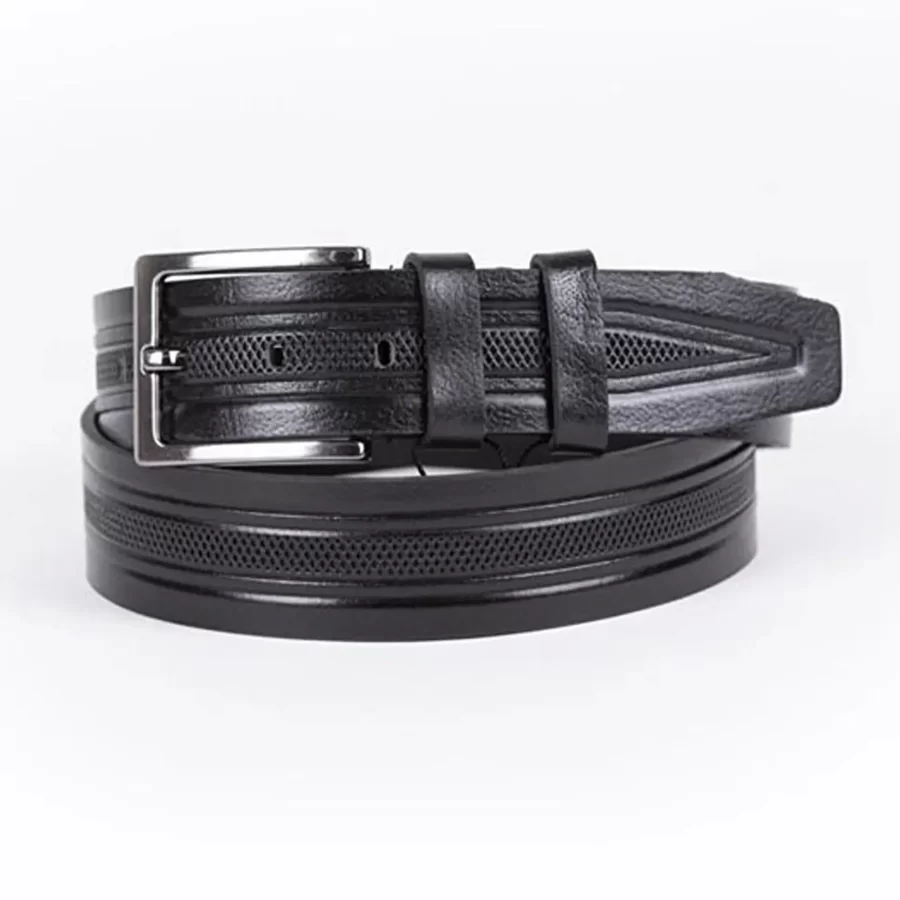 Black Mens Belt Dress Embossed Calf Leather ST01079 10