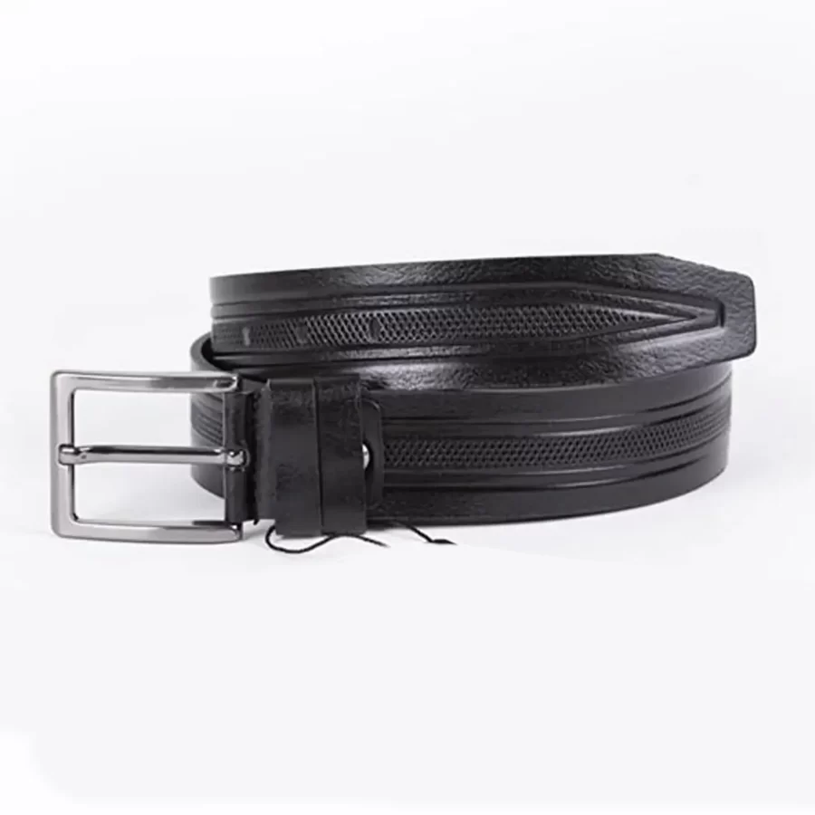 Black Mens Belt Dress Embossed Calf Leather ST01079 11