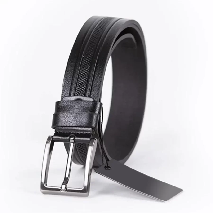 Black Mens Belt Dress Embossed Calf Leather ST01079 12