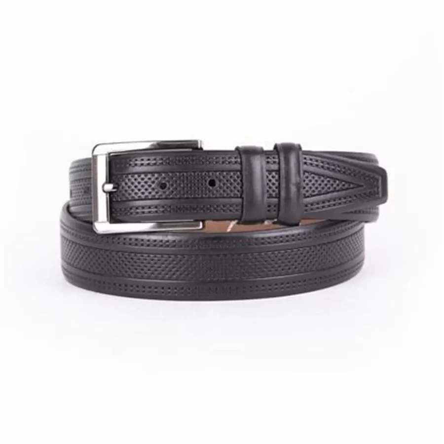 Black Mens Belt Dress Embossed Calf Leather ST01509 1