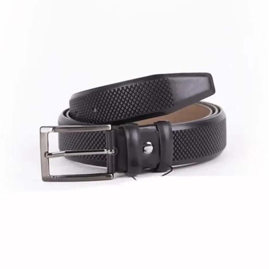 Black Mens Belt Dress Laser Cut Leather ST01451 5